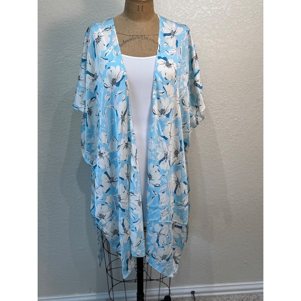 GiGiO Women‎ Blue Floral Print Kimono Cover Up Duster Lightweight Size Small NWT